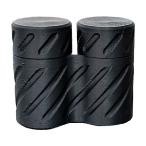 Closed: 2.1 x 1.0 x 1.8 in (52 x 26 x 46 mm). Flat base stands upright.